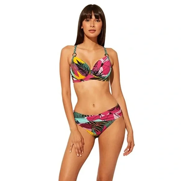 BLEU Sweetheart Bra Swimsuit Top SZ. 36D Purple Tropical Print - Picture 3 of 16